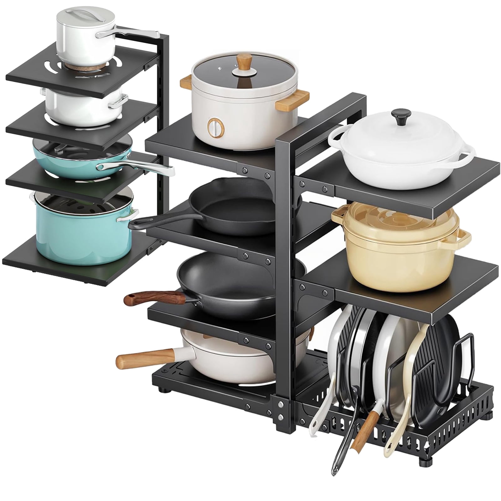 Pan Organizer Rack 2Pcs Heavy Duty Pots and Pans Organizer under Cabinet, 7-Tier and 4 ...