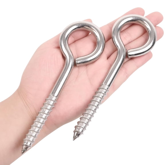 2Pcs Heavy Duty Screw Eyes Hooks, 304 Stainless Steel Self Tapping Eyelet Screw Eye Bolts, Screw in Eye Hooks for Wood Securing Cables Wire.