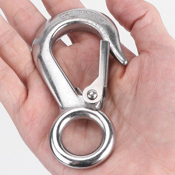 LITINKIMI 2Pcs Big Hole Cargo Hook Metal Lifting Hook Plated Silver for Crane and Trailer Use