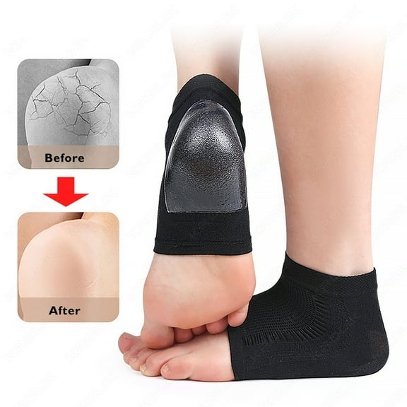 2Pcs Heel Protective Foot Cover Foot Heels Socks Silicone Anti-Crack Moisturizing Socks Unisex Pain Relief Feet Care Sock Black