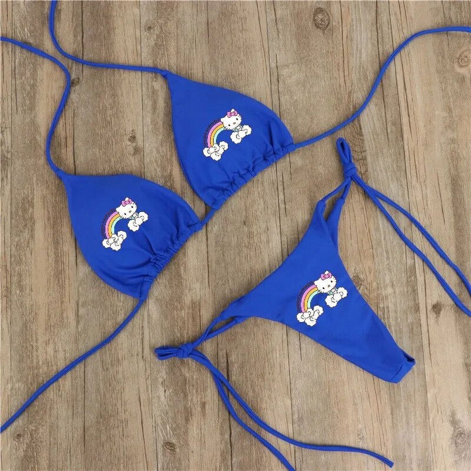 2Pcs Hello Kitty Bikini Set Kawaii Sanrio Cute Printed Underwear Anime