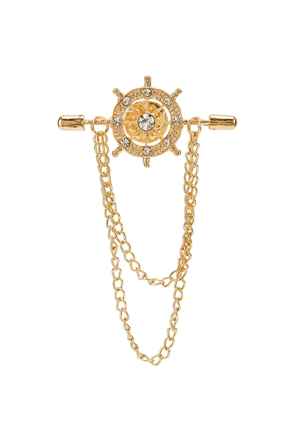 2Pcs Helm Zinc Alloy Hanging Chain Brooches with Crystal Rhinestone Golden 77x45x2mm