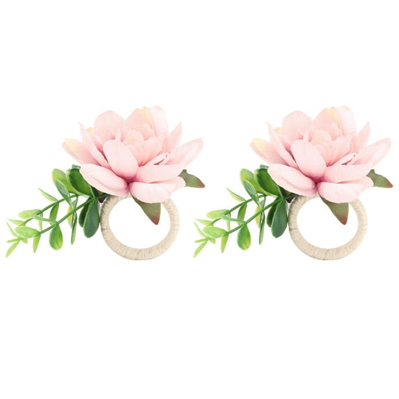 2Pcs Hemp Rope Napkin Buckle Simulation Flower Napkin Ring for Hotel Western Restaurant6622 Pink