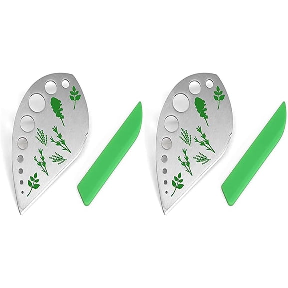 2Pcs Herb Stripper 9 holes, Stainless Steel Kitchen Herb Leaf Stripping Tool LooseLeaf Kale Razor Metal Herb Pealer for Kale, Chard, Collard Greens, Thyme, Basil, Rosemary (Green)