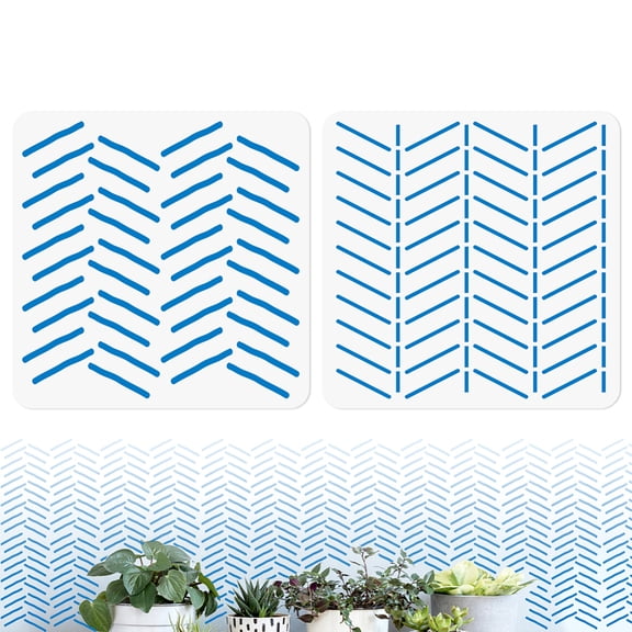 2Pcs Herringbone Lines Stencils Painting 11.8"x11.8" Reusable Splicing Modern Stencil Drawing Templates DIY Craft Paint Templates