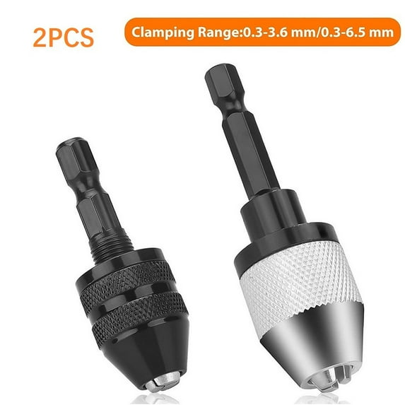 2Pcs Hex Shank Keyless Drill Chuck 0.3-6.5 mm&0.3-3.6 mm Quick Change Converter