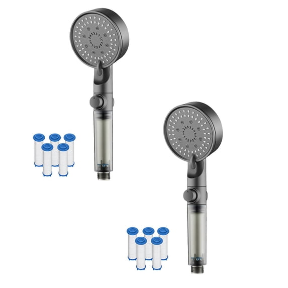 2Pcs High Pressure Five Mode Filtered Shower Head With Filter Shower Head Grey 10.6" X 3.5"