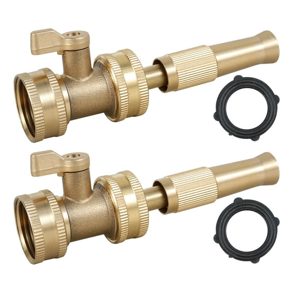 2Pcs High Pressure Hose Nozzle Solid Brass Twist Garden Hose Nozzle Leakproof Hose Jet Nozzle Safe 3/4inch GHT Water Hose Sprayer Nozzle with On-Off Valve