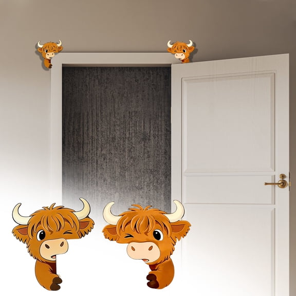 2Pcs Highlands Cow Decor, Yannianjz Highlands Cow Decor, Funny Door Corner Decoration, Whimsical Home Office Gift, Quirky Character Add-On, Easy Installation, Great Conversation Starter