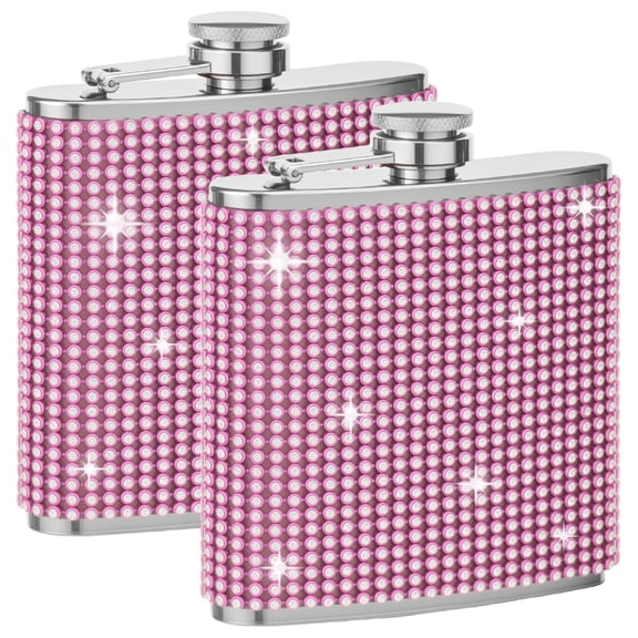 2Pcs Hip Flask for Liquor for Women 6OZ Girl Glitter Bling Pocket Decorative Flask 304 Stainless Steel for Vodka Whisky