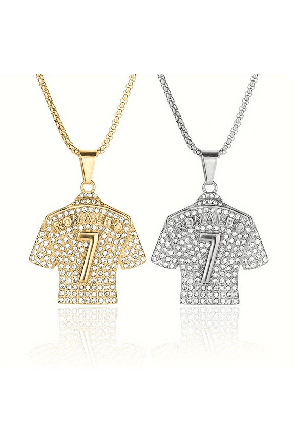 2Pcs Hip Hop Accessories Titanium Steel Golden Pendant Necklace Cool Guy