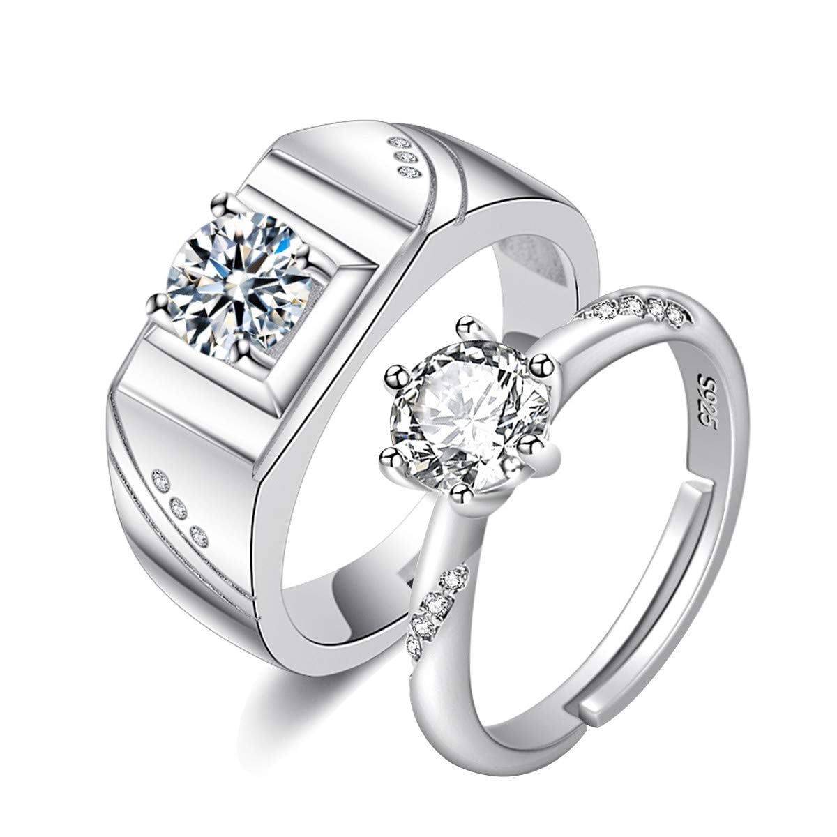2Pcs His and Hers Wedding Rings Set Simulated Diamond Solitaire ...