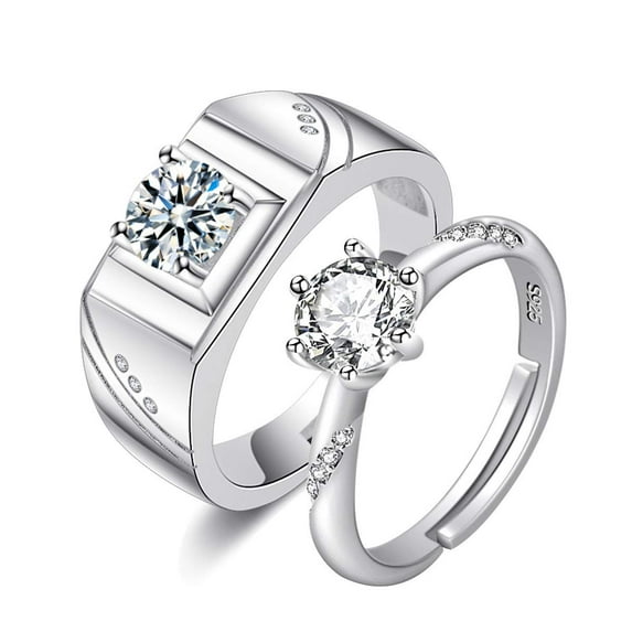 2Pcs His and Hers Wedding Rings Set Simulated Diamond Solitaire Engagement Promise Ring and Wedding Bands Set for Couples Y848-Silver