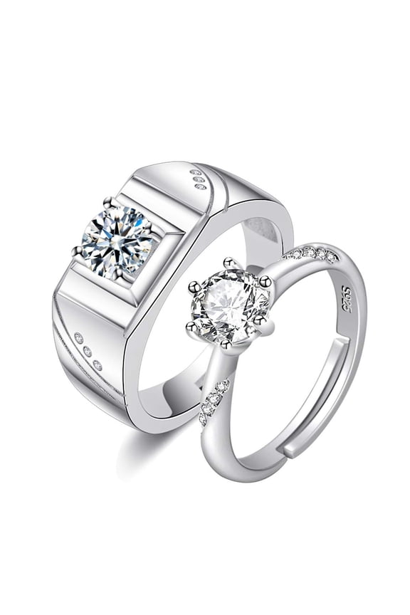 2Pcs His and Hers Wedding Rings Set Simulated Diamond Solitaire Engagement Promise Ring and Wedding Bands Set for Couples Y848-Silver