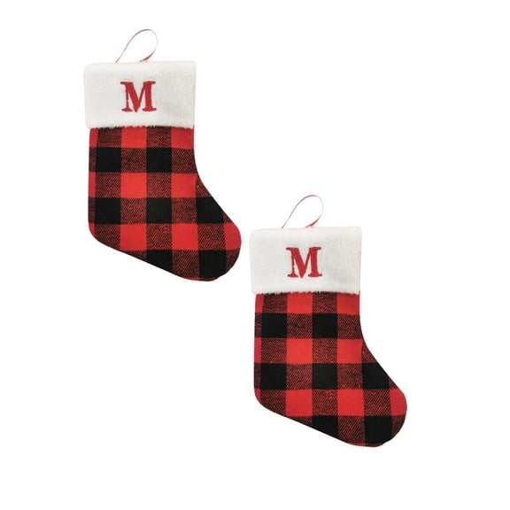 2Pcs Holiday Season Decoration Christmas Alphabet Embroidered Christmas Stockings For Holiday And Family Stocking Or Fireplace Or Party Decoration Red Hangs Practical Home Decor