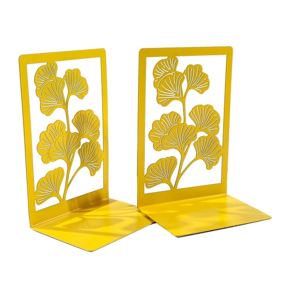 2Pcs Hollow Book Ends for Shelves Heavy Duty Metal Bookends Ginkgo Leaf Bookends Desk Book Ends Decorative Book Stoppers