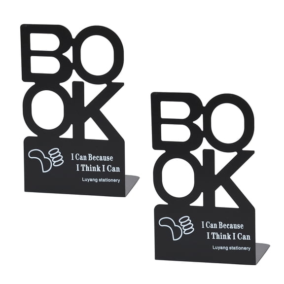 1Pair Metal Book End For Shelves Hollowed Letter Bookend Slip Resistant Desktop Book Stopper For School Office Library