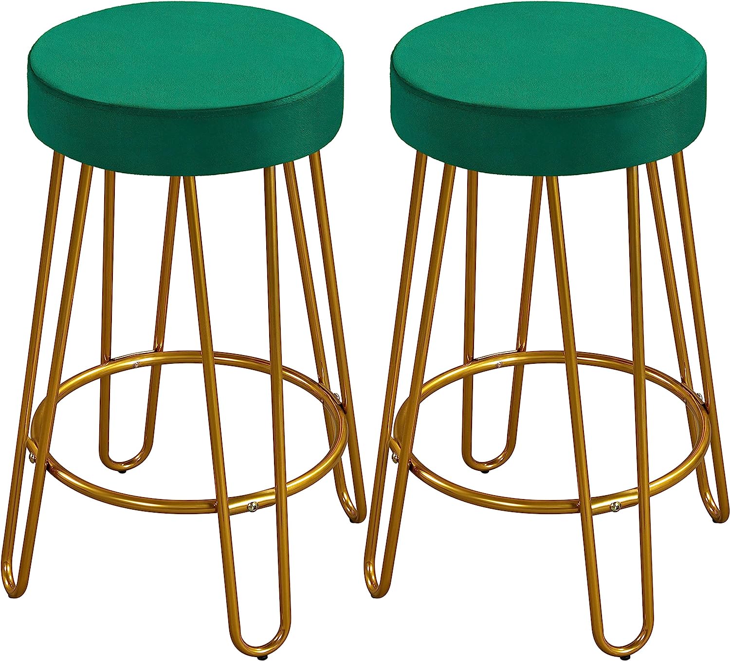 2Pcs Home Barstools Upholstered Velvet Round Backless Seat With Legs