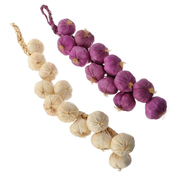 Homoyoyo Set of 2 Artificial Hanging Garlic Bulbs, White Fake Garlic Decor for Kitchen, Home, and Restaurant Decoration
