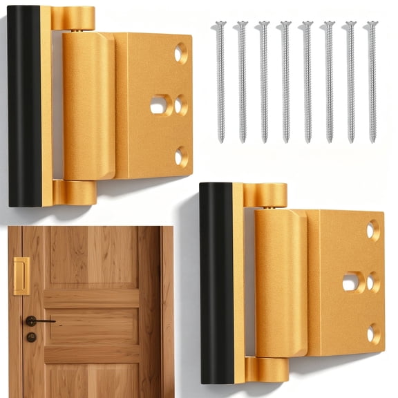 2 Pcs Home Security Door Reinforcement Lock Heavy Duty Aluminum Gold Child Proof High Security Door Lock for Front Door Kids Safety