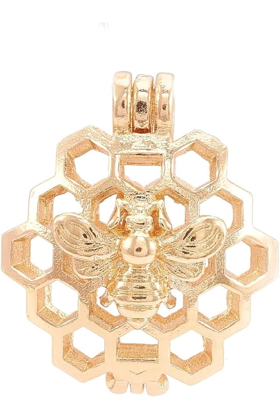 2Pcs Honeycomb with Bee Alloy Locket Pendants Hollow Pendant Decoration Golden Diffuser Locket Pendant Jewel for Women Necklace Bracelet Jewelry Craft Making 26x22x13mm Hole: 4x3mm
