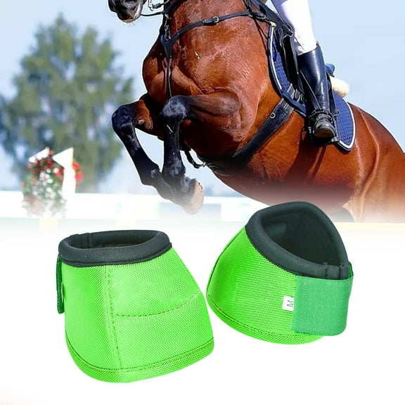 2Pcs Horse Bell Boots Horse Care Boot Anti Shock Oxford Fabric Lightweight Easily Put on and Take Off Hoof Protection for Riding and Turnout Green