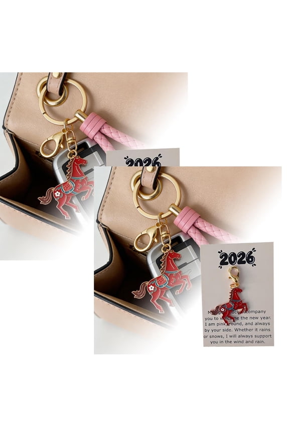 2Pcs Horse Lucky Fortune Keychain For Women Men, Traditional Wealth Good Luck Key Chain For Car Key Bag Purse Decor