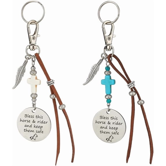 2Pcs Horse Saddle and Bridle Charm Clip Bridle Saddle Riding Hanging Ornament Round Sign Leather Cord Pendant