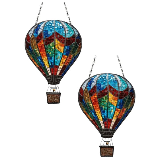 2Pcs Hot Air Balloon Solar With Flickering Flame Light Outdoor Solar Hanging Lights For Garden Yard Farmhouse Patio Decoration Hangs