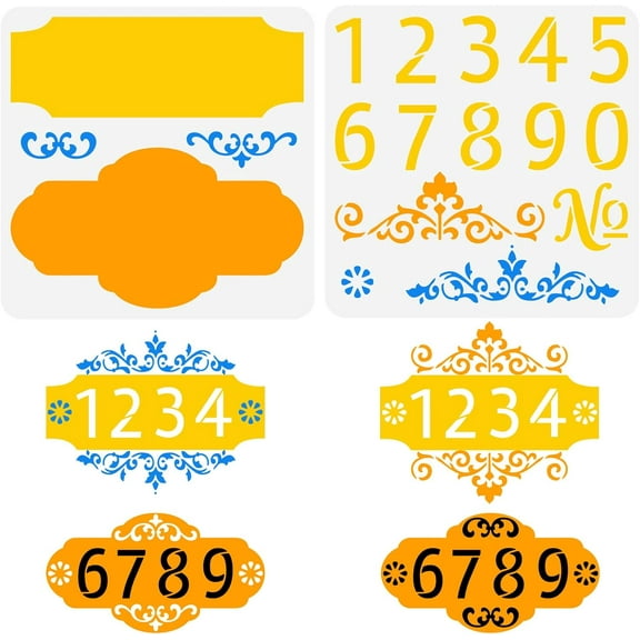2Pcs House Number Painting Stencils 12x12 Border Floral and No. Reusable Drawing Stencils DIY Craft Template for Address Painting Room Decor Making DIY