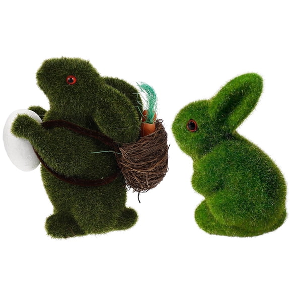 FOLOYORI Lifelike Flocking Rabbit Statue 2Pcs Green for Home Decoration