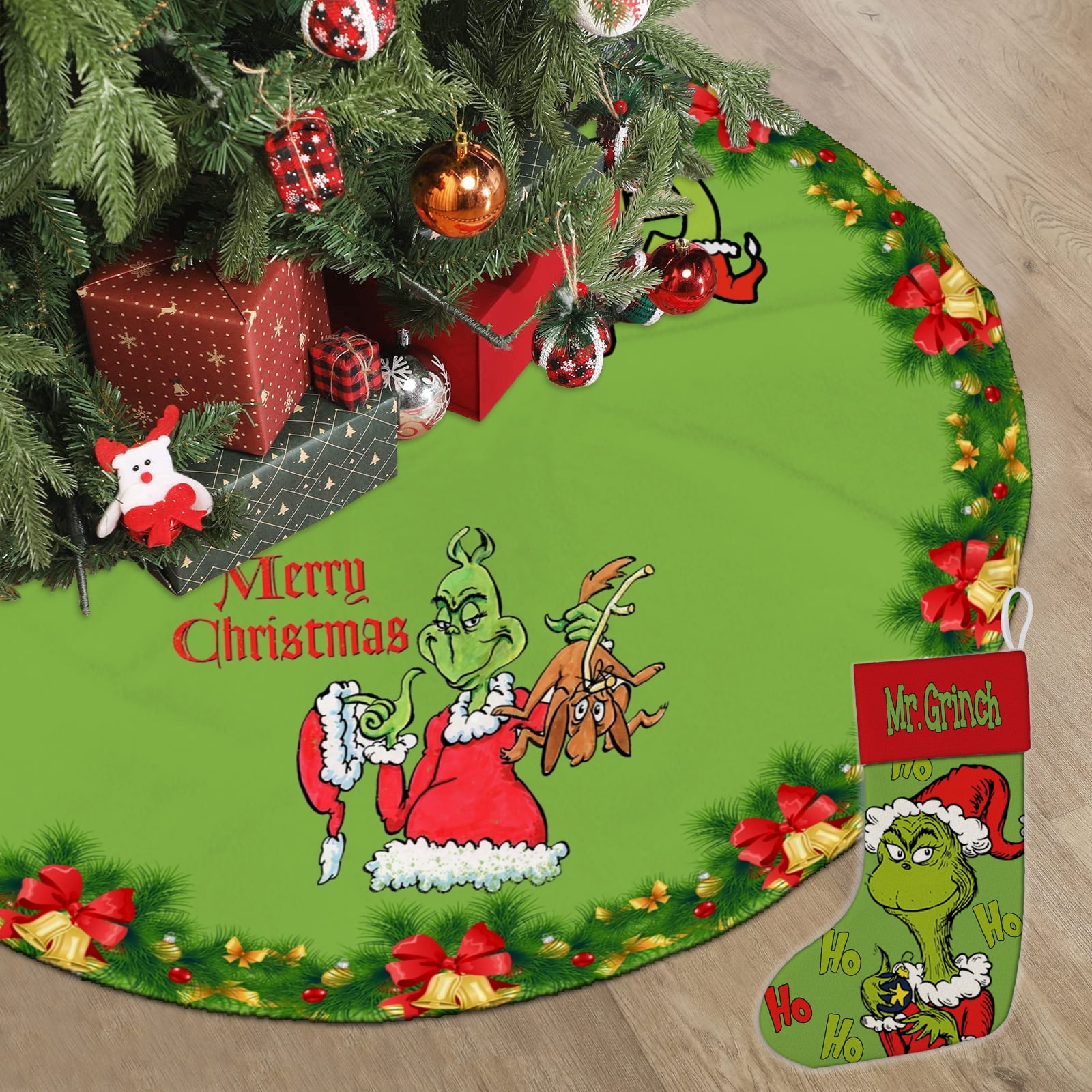 2Pcs How The Grinch Stole Christmas Christams Tree Skirts Mat,Grinch