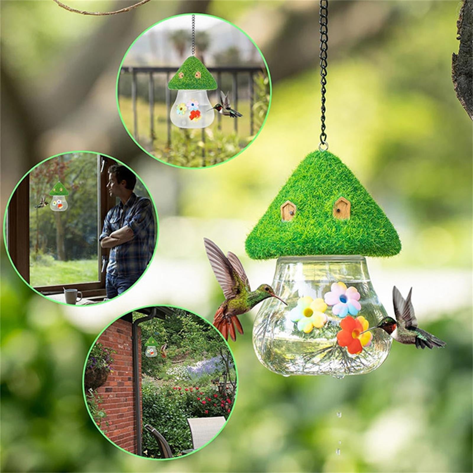 2Pcs Hummingbirds Feeders for Outdoors Hanging,Mushrooms House Shape Birds Drinker,GardenDecoration with 3 Silicone Flowers Feeding Ports,Ideal Decorations for Patios,Gardens,Backyards
