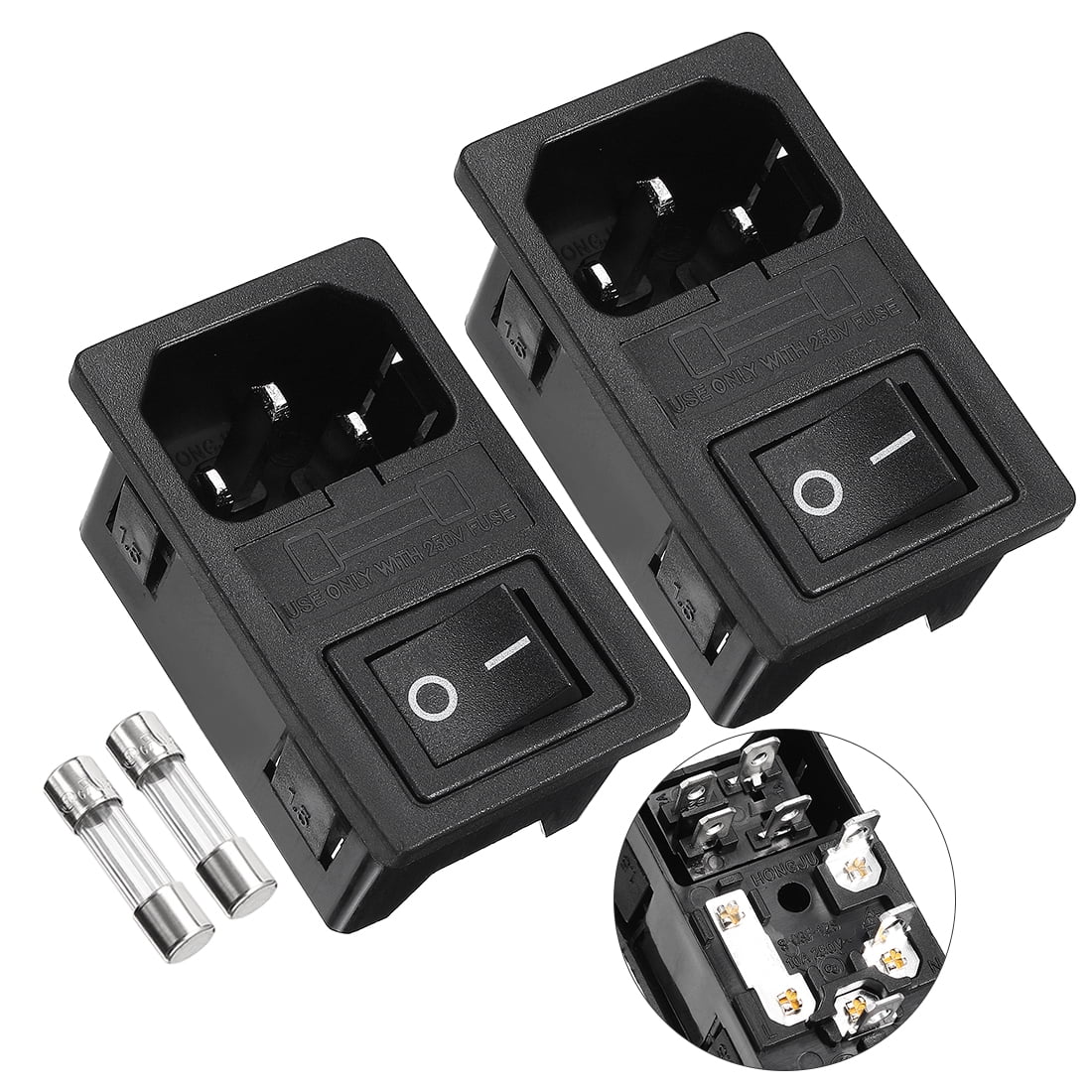 2Pcs IEC 320 C14 Screw Type Inlet Socket w Fuse w Rocker Switch AC 250V ...