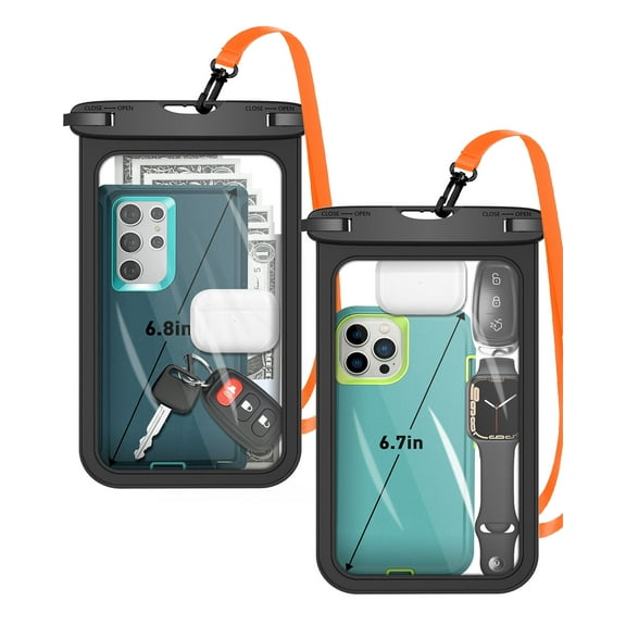 2Pcs IP68 Waterproof Floating Protection Phone Pouch/Case For iPhone 14 13 12 Pro Max/Samsung Galaxy S23 S22 S21 Big Size Waterproof Phone Bag Clear Cover up to 10.5-Inch