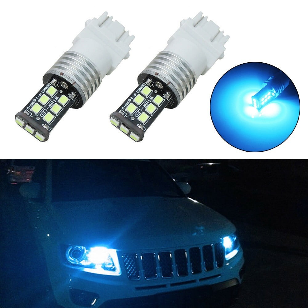 2Pcs Ice Blue 15 3528 SMD LED Daytime Running Light Bulbs 3156