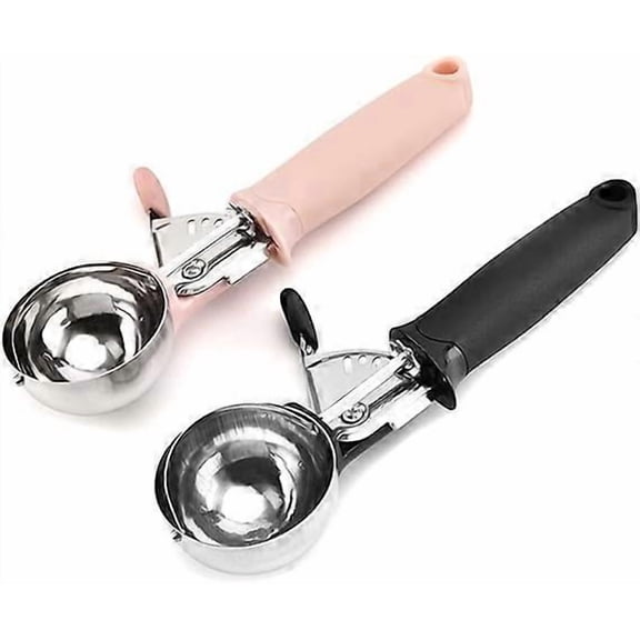 2Pcs Ice Cream Scoop - Heavy Duty Scooper with Trigger Non-Slip Handle, Easy Release Metal Kitchen Tool for Cookie Dough, Gelato Pink Black 21.5*6cm