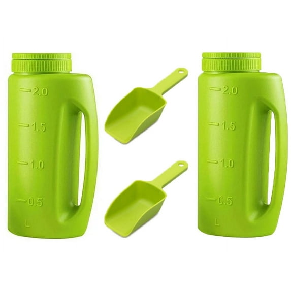 2Pcs Ice Melt Salt Spreader Handheld Shaker with 2 Shovel for Lawn Seed, Salt, Ice Melt, Deicer Shaker 2 Liter, Adjustable Hole Size, Handy for Fertilizer Lawn Seed Salt to Deice
