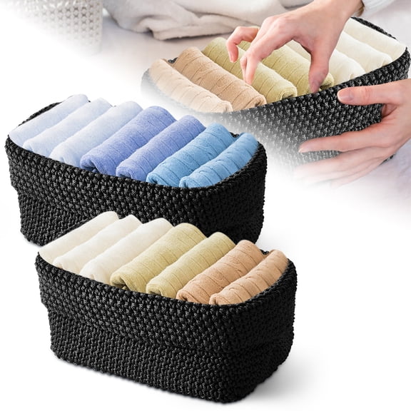 2Pcs Ice Silk Thread Crochet Organizer Box Foldable Knitting Storage Basket Water Cleanable Crochet Storage Basket for Office