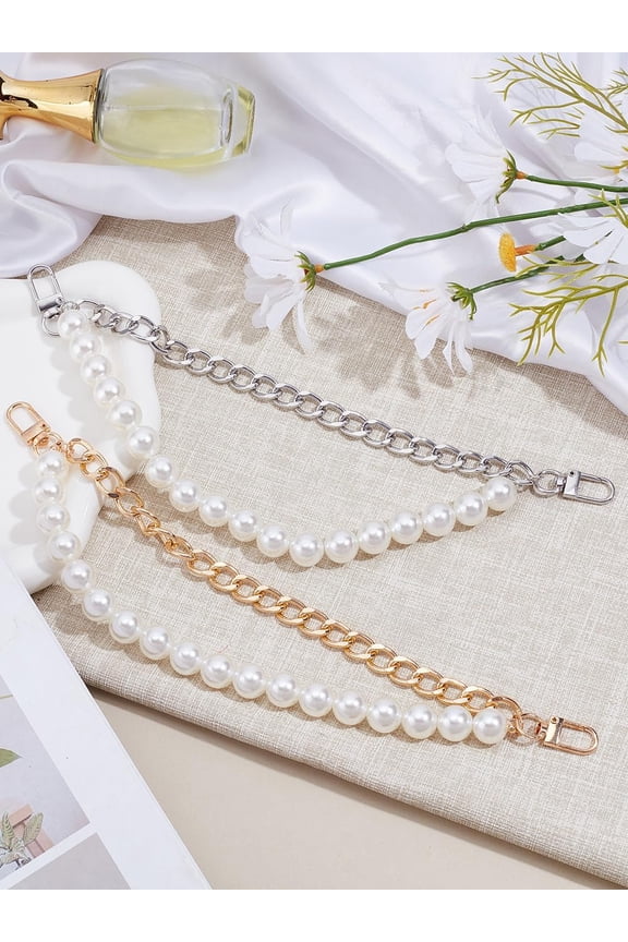 2Pcs Imitation Pearl Beads Bag Straps Crossbody Bag Belts Purse Extender Chain Replacement Accessories for Phone Chain DIY Decorative Handbags Daily Replacement and Use 298mm Long Mixed Color