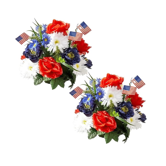 2Pcs Independence Day Red Blue And Gold Simulation Bouquet Set Wedding Stairs/Tabletop Decoration Party Shooting Props And Fast Artificial Flowers