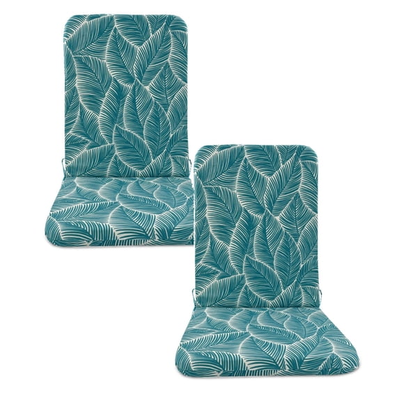 2Pcs Indoor & Outdoor Water High Back Chair Cushion Foam Filled Integrated Seat & Backrest 4 Leaf Patterns (Blue Leaves Rose Black/White Banana Leaf) Cushion