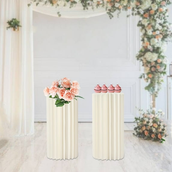 2Pcs Indoor Wedding Centerpieces Cardboard Vases, Foldable 23.6inch Flowers Plant Stand for Wedding Party Decoration White 11.4*11.4*23.6" White