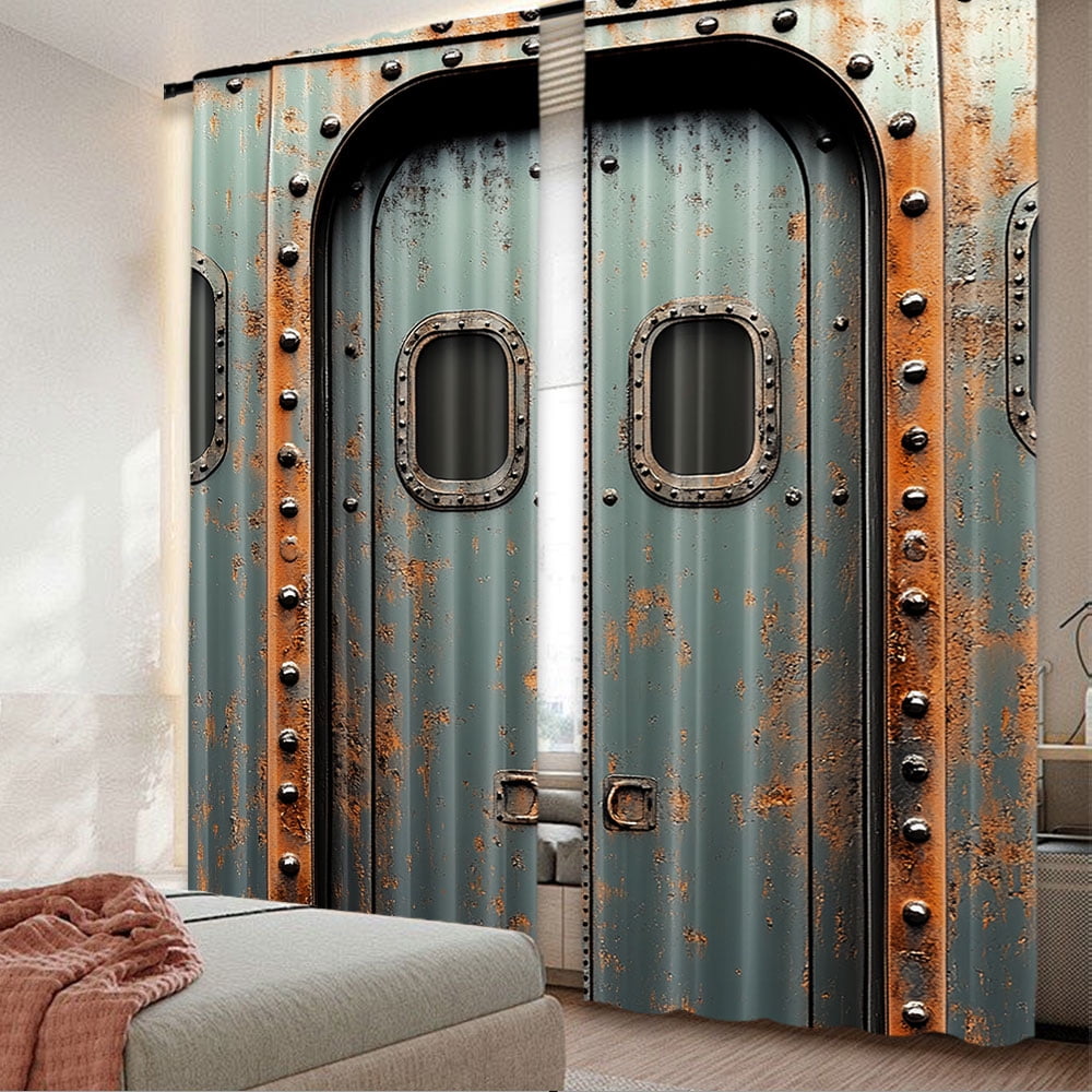 2Pcs Industrial Curtain Vintage Railway Container Door Old