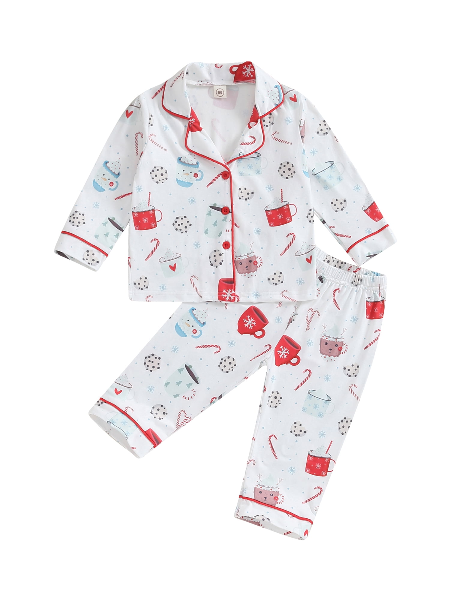 2Pcs Infant Baby Boy Girl Christmas Pajamas Set Print Long Sleeve Shirt
