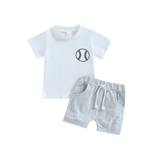 2Pcs Infant Baby Boy Summer Clothes Sets Outfits Short Sleeve Baseball