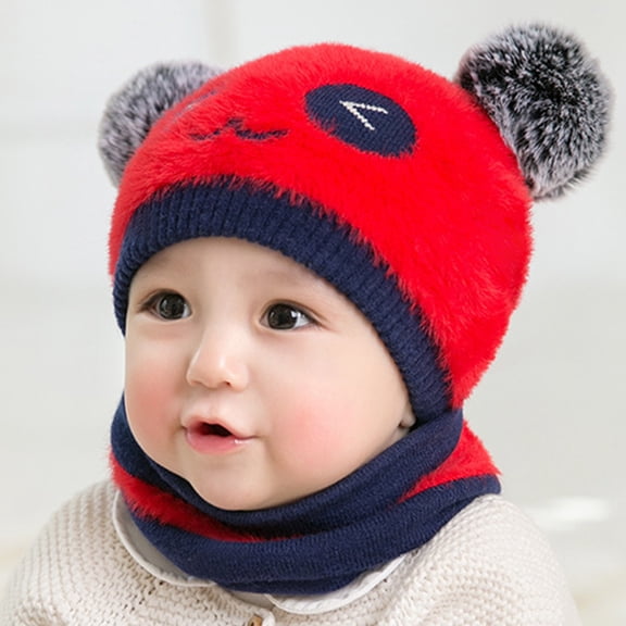 2Pcs Infant Toddler Kids Baby Winter Warm Knit Hat Beanie Cap & Neck Warmer Circle Loop Scarf for Girls Boys