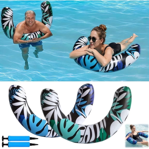 2Pcs Inflatable Pool Noodles for Adults, Large Heavy Duty Floating Pool Lounger Pool Float Loungers, Swim Noodles for Pool, Beach, Lake, Water Games, Summer Party