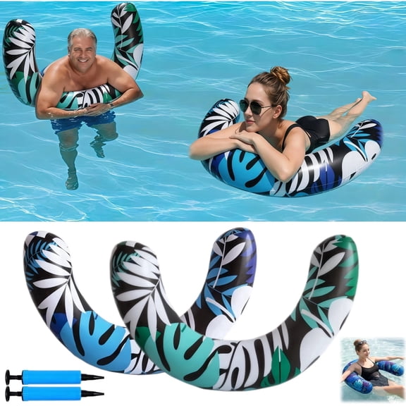 2Pcs Inflatable Pool Noodles for Adults, Large Heavy Duty Floating Pool Lounger Pool Float Loungers, Swim Noodles for Pool, Beach, Lake, Water Games, Summer Party