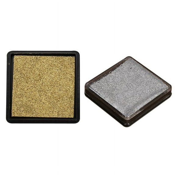2Pcs Ink Pad Stamp Pad for Wedding Document, Golden & Silver